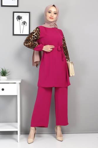 Kolları Leopar Desenli Takım TSD220513 Fuşya 