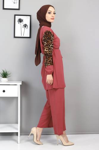 Kolları Leopar Desenli Takım TSD220513 Gül Kurusu - 4