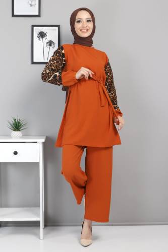 Kolları Leopar Desenli Takım TSD220513 Kiremit 