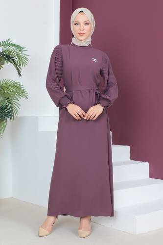Kolları Pileli Elbise TSD230524 Gül Kurusu 