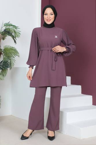 Kolları Pileli İkili Takım TSD230522 Gül Kurusu 