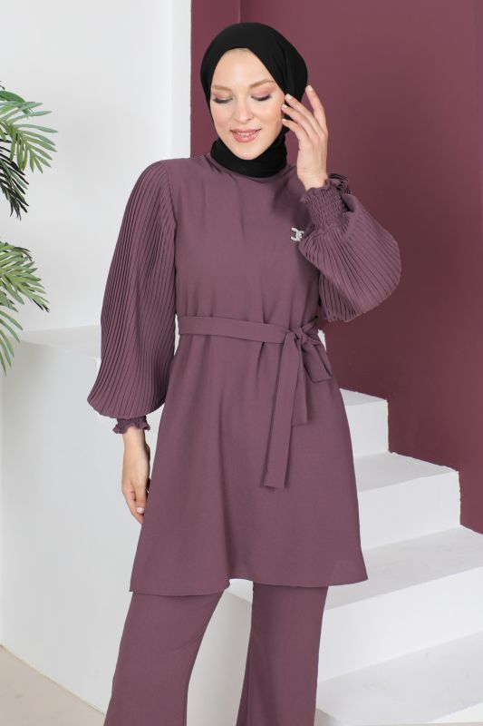 Kolları Pileli İkili Takım TSD230522 Gül Kurusu - 2