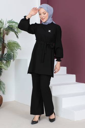 Kolları Pileli İkili Takım TSD230522 Siyah - 4