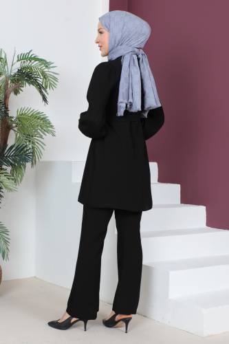 Kolları Pileli İkili Takım TSD230522 Siyah - 5