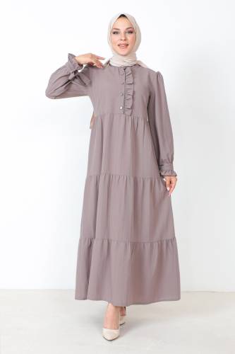 Kolu Bağlamalı Tesettür Elbise TSD221207 Vizon 