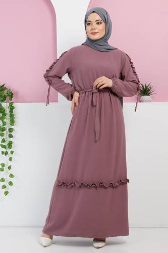 Kolu Fırfırlı Elbise TSD220325 Lila - Tesettür Dünyası (1)