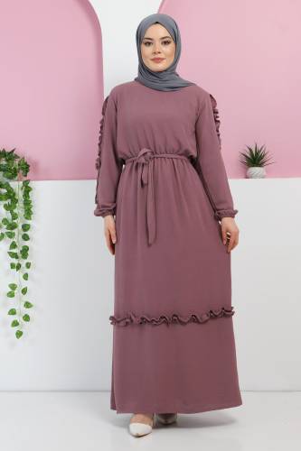Kolu Fırfırlı Elbise TSD220325 Lila 