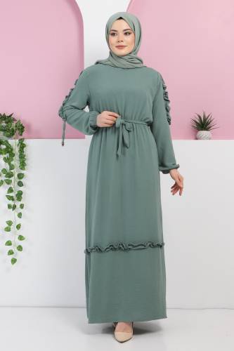 Kolu Fırfırlı Elbise TSD220325 Mint Yeşili 