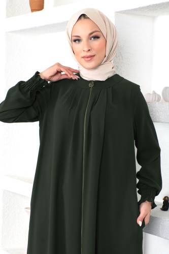 Kolu Gipe Lastikli Tesettür Ferace TSD230332 Haki - 3