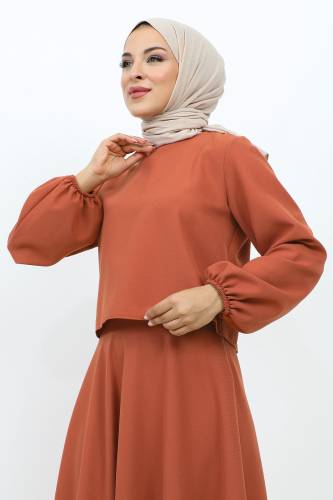 Kolu Lastikli Etekli Takım TSD231105 Somon - Tesettür Dünyası (1)