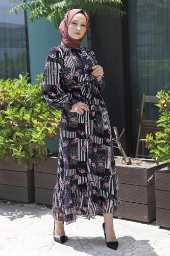 Kolu Lastikli Şifon Elbise TSD220640 Antrasit 