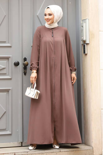 Kolu Lastikli Tesettür Ferace TSD230334 Sütlü Kahve 