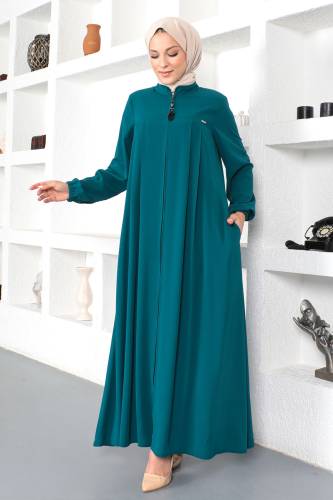 Kolu Lastikli Tesettür Ferace TSD230334 Zümrüt Yeşili 