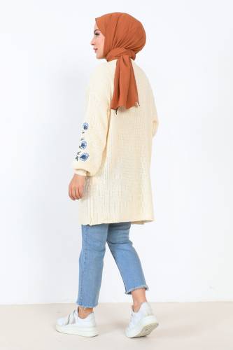 Kolu Nakışlı Triko Hırka TSD231005 Bej - 5