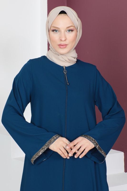 Kolu Taş Detaylı Ferace TSD230520 İndigo - 2