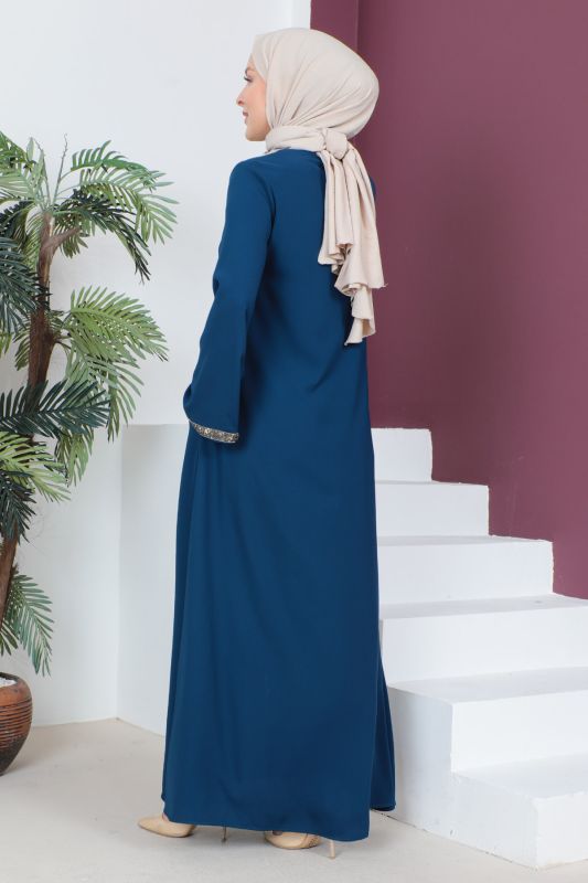 Kolu Taş Detaylı Ferace TSD230520 İndigo - 5