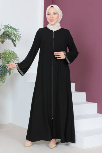 Kolu Taş Detaylı Ferace TSD230520 Siyah 