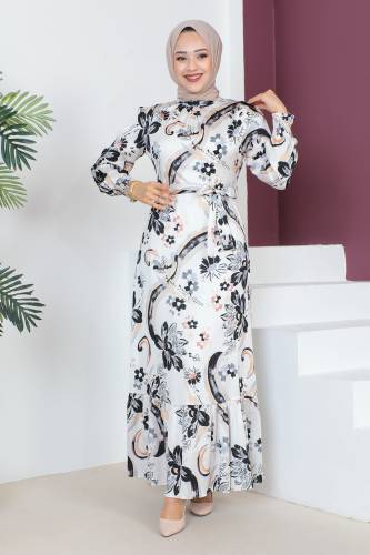 Kolu Ucu Gipe Detaylı Elbise TSD230605 Beyaz 