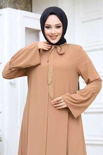 Kolu Volanlı Yakası Bağlama Detaylı Tesettür Ferace TSD240244 - Tesettür Dünyası (1)