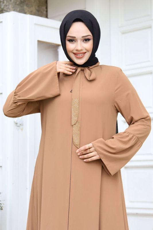 Kolu Volanlı Yakası Bağlama Detaylı Tesettür Ferace TSD240244 - Tesettür Dünyası (1)