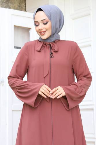 Kolu Volanlı Yakası Bağlama Detaylı Tesettür Ferace TSD240244 - Tesettür Dünyası (1)