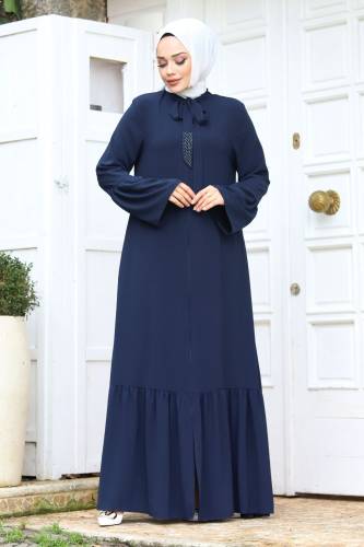 Kolu Volanlı Yakası Bağlama Detaylı Tesettür Ferace TSD240244 - Tesettür Dünyası