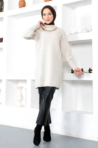Kolyeli Triko Tunik TSD230206 Bej 