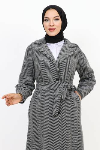 Kruvaze Yaka Düğmeli Kap TSD231111 Gri - Tesettür Dünyası (1)