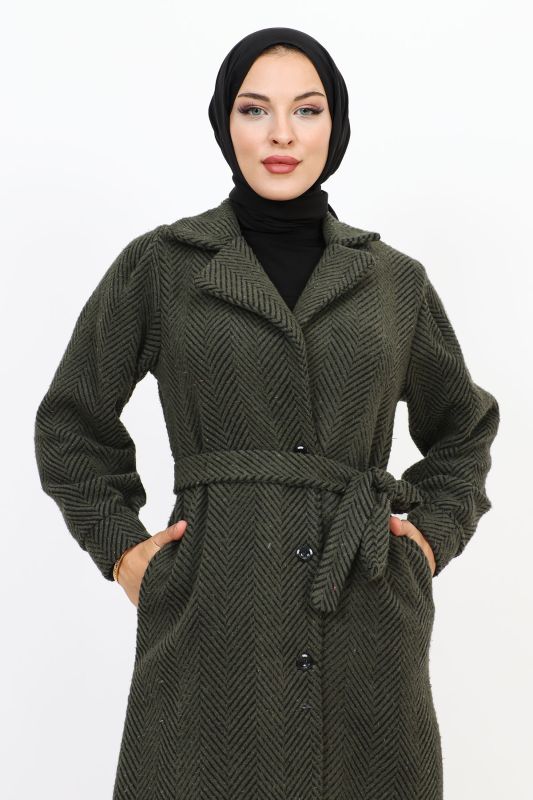 Kruvaze Yaka Düğmeli Kap TSD231111 Haki - Tesettür Dünyası (1)