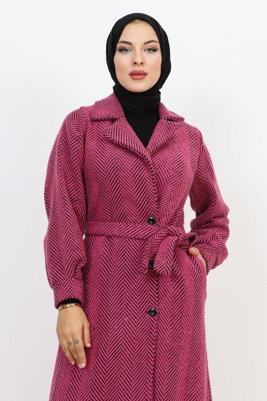 Kruvaze Yaka Düğmeli Kap TSD231111 Pembe - Tesettür Dünyası (1)