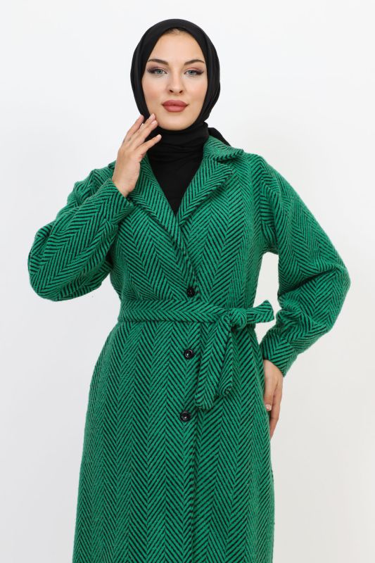 Kruvaze Yaka Düğmeli Kap TSD231111 Yeşil - Tesettür Dünyası (1)