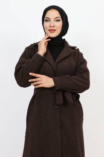 Kruvaze Yaka Düğmeli Kap TSD231111Kahverengi - Tesettür Dünyası (1)