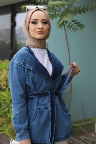 Kruvaze Yaka Kot Ceket TSD220607 Koyu Mavi - 3