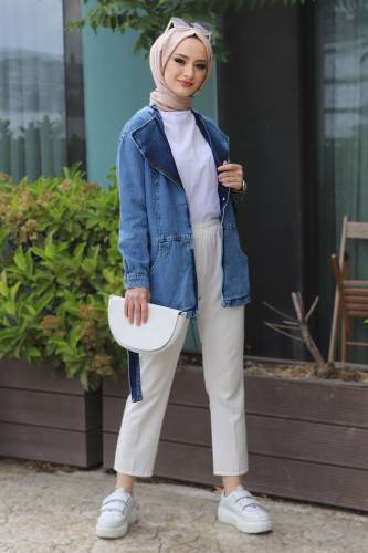 Kruvaze Yaka Kot Ceket TSD220607 Koyu Mavi 