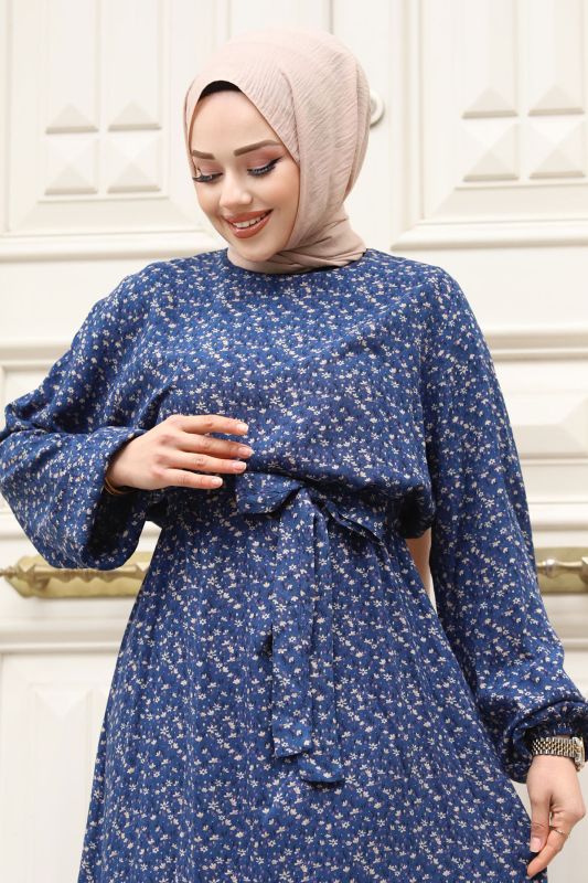 Küçük Çiçek Desenli Tesettür Elbise TSD240306 - 2