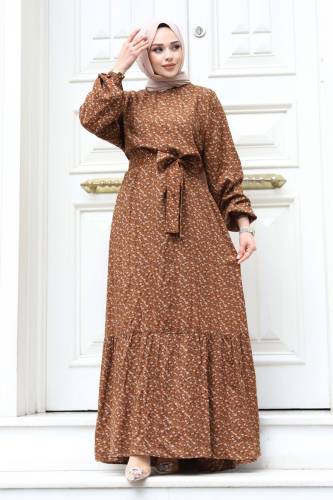 Küçük Çiçek Desenli Tesettür Elbise TSD240306 - Tesettür Dünyası