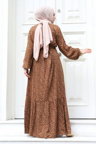 Küçük Çiçek Desenli Tesettür Elbise TSD240306 - 5