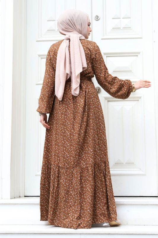 Küçük Çiçek Desenli Tesettür Elbise TSD240306 - 5