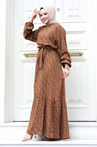 Küçük Çiçek Desenli Tesettür Elbise TSD240306 - 4