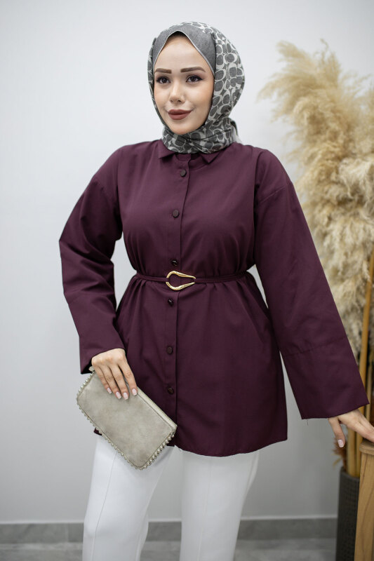 Kuşağı Gold Detaylı Gömlek TSD260162 Bordo - 2