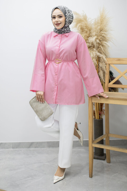 Kuşağı Gold Detaylı Gömlek TSD260162 Pembe - 1
