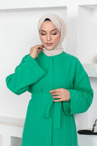 Kuşaklı Ferace TSD230203 Benetton Yeşili - Tesettür Dünyası (1)