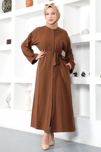 Kuşaklı Ferace TSD230203 Kahverengi 