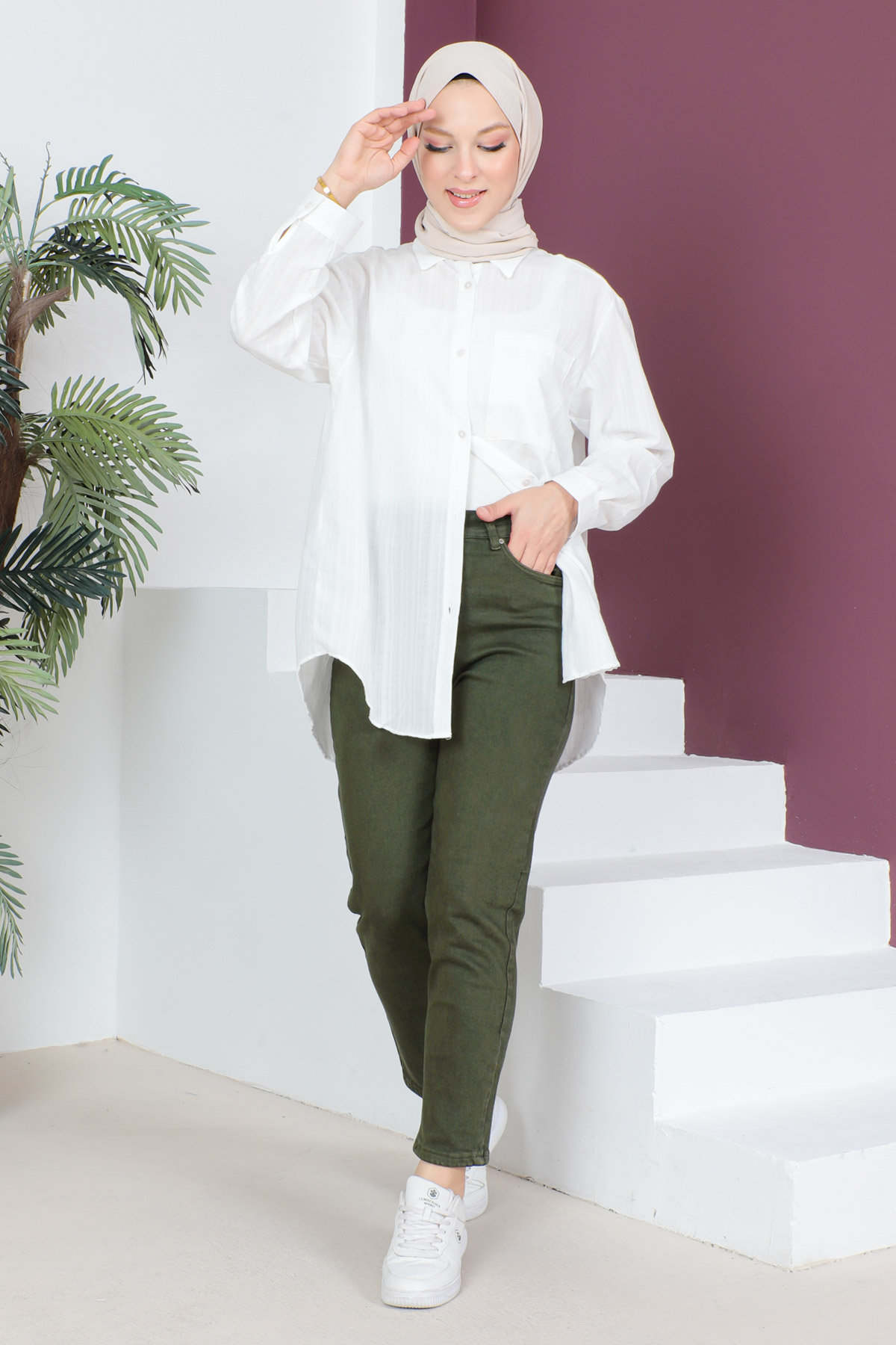 Tesettür Dünyası - Mom Jean Pantolon TSD230531 Haki