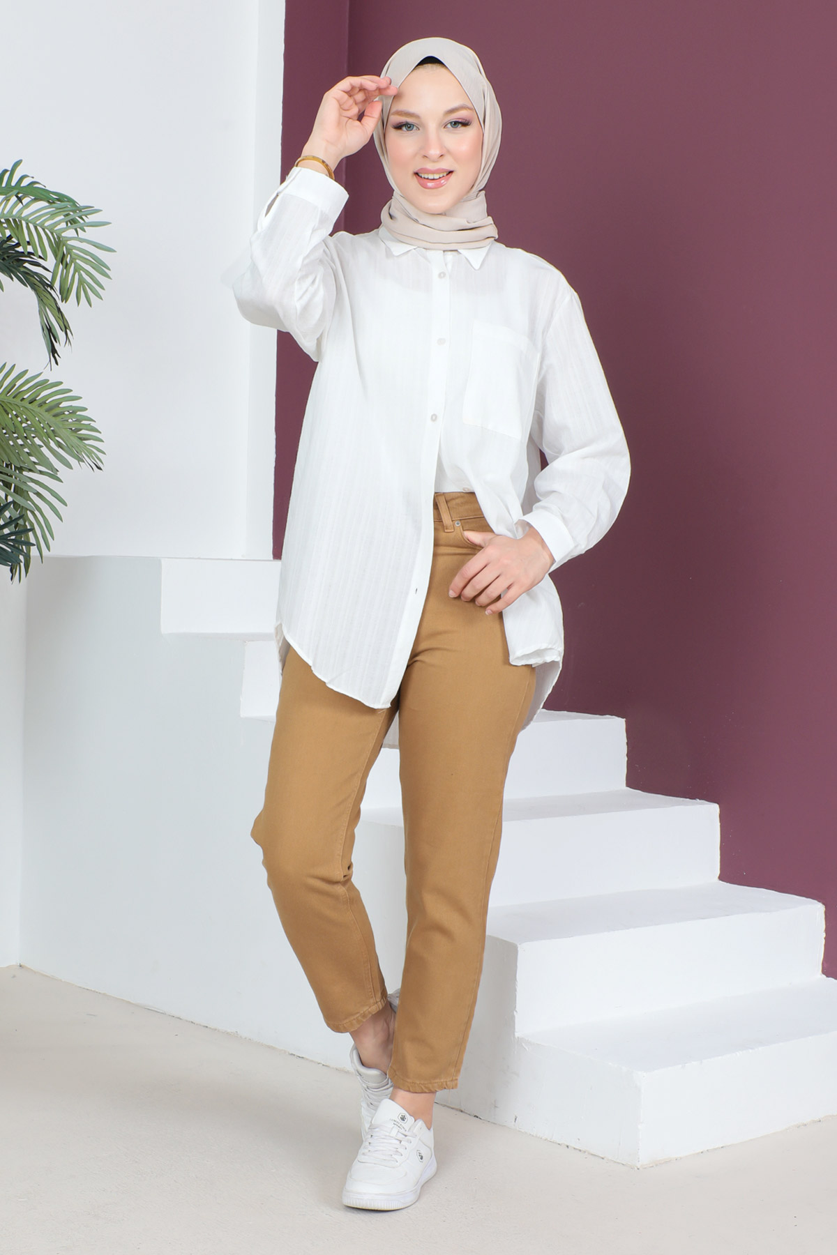 Tesettür Dünyası - Mom Jean Pantolon TSD230531 Taba