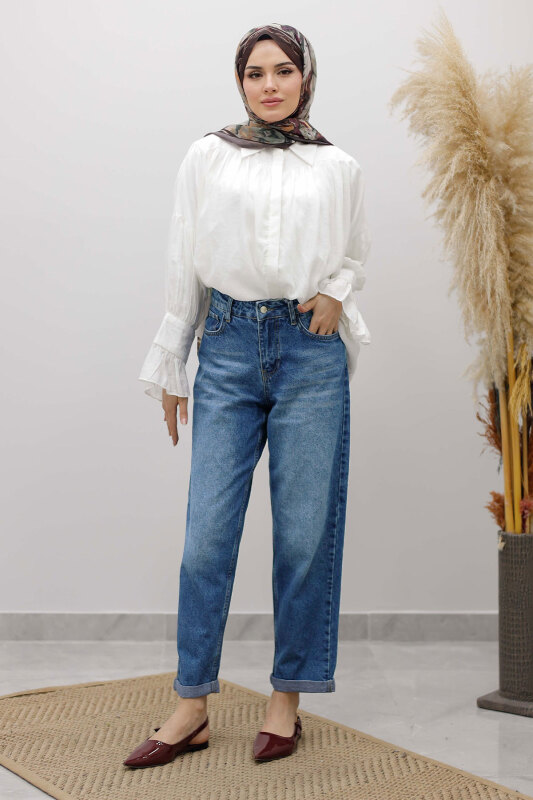 Mom Jean Pantolon TSD260123 Mavi - TESETTÜR DÜNYASI