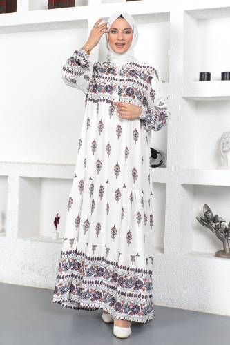 Motifli Elbise TSD230407 Mor 