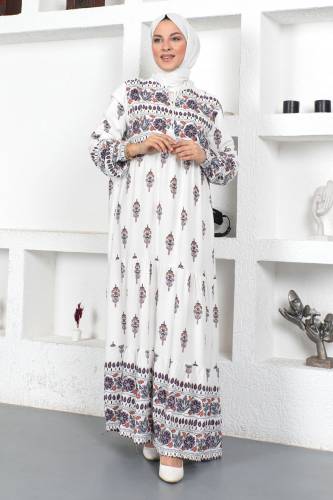 Motifli Elbise TSD230407 Mor - Tesettür Dünyası (1)