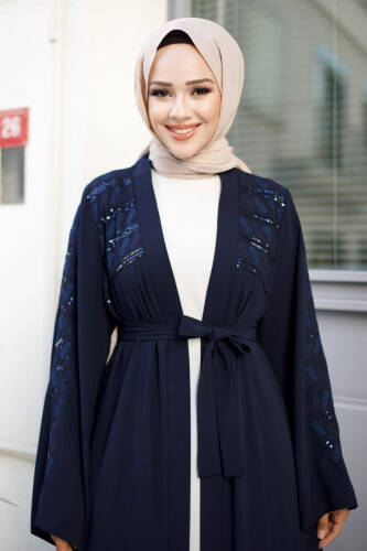 Nakışlı Tesettür Abaya TSD240723 Lacivert - Tesettür Dünyası (1)