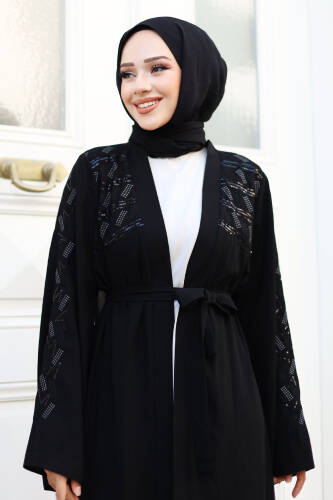 Nakışlı Tesettür Abaya TSD240723 Siyah - Tesettür Dünyası (1)